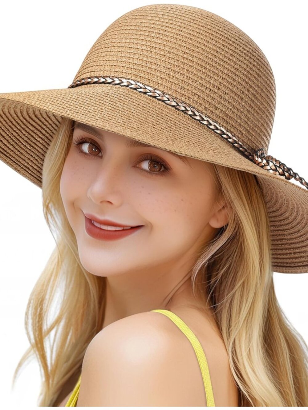 Womens Beach Sun Straw Hat - UV Protection UPF 50+ Sun Hats for Women with Wide